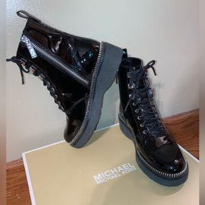 Michael Kors Black Patent Leather Combat Boots